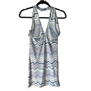 No comment dress halter medium stretch‎ wave print coverup NEW